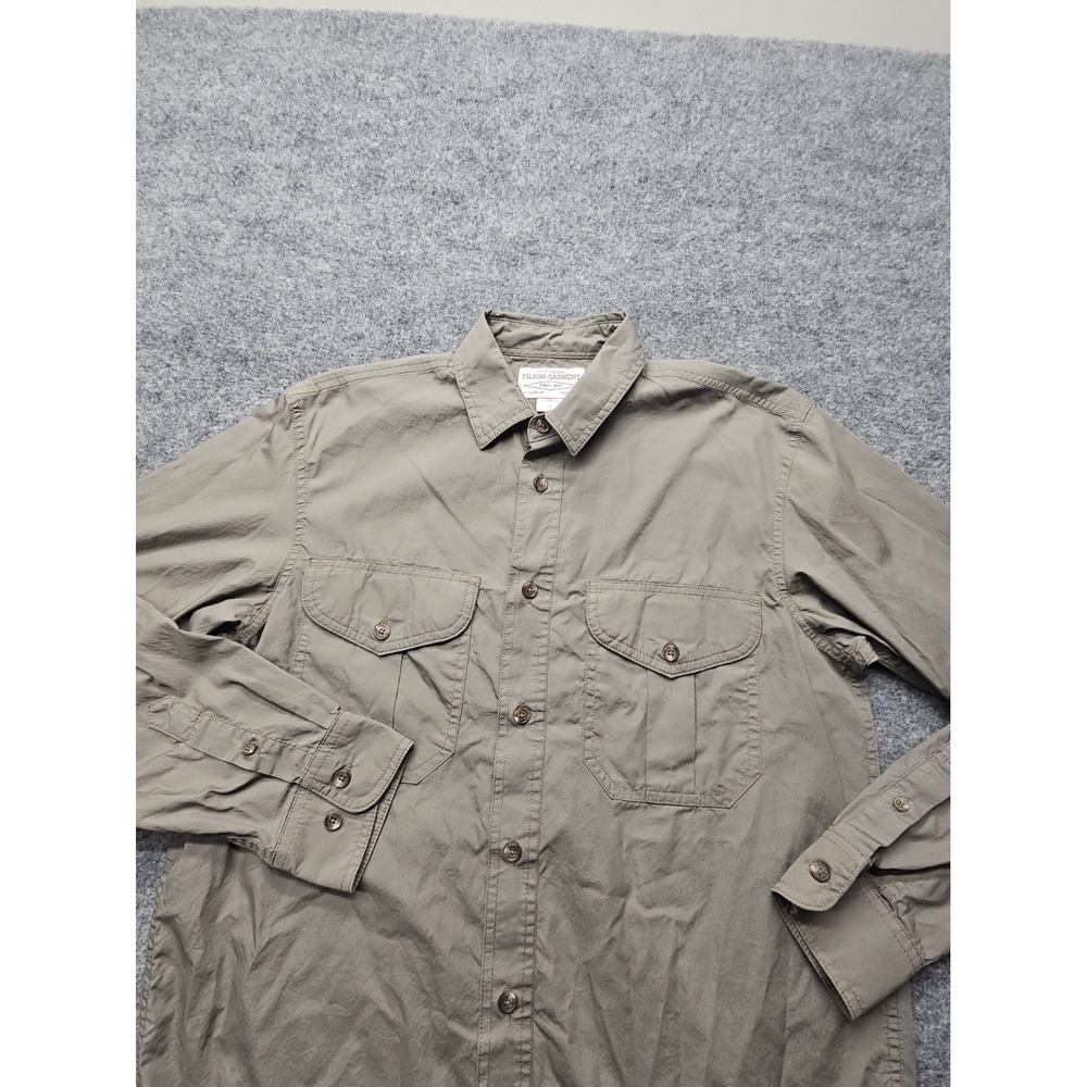 Filson Shirt Mens Small Green Solid Long Sleeve Button Up 100% Cotton Casual
